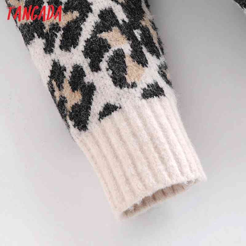 Women Elegant Leopard Vintage Jumper Lady Fashion Oversized Knitted Cardigan Coat 3H85 210416