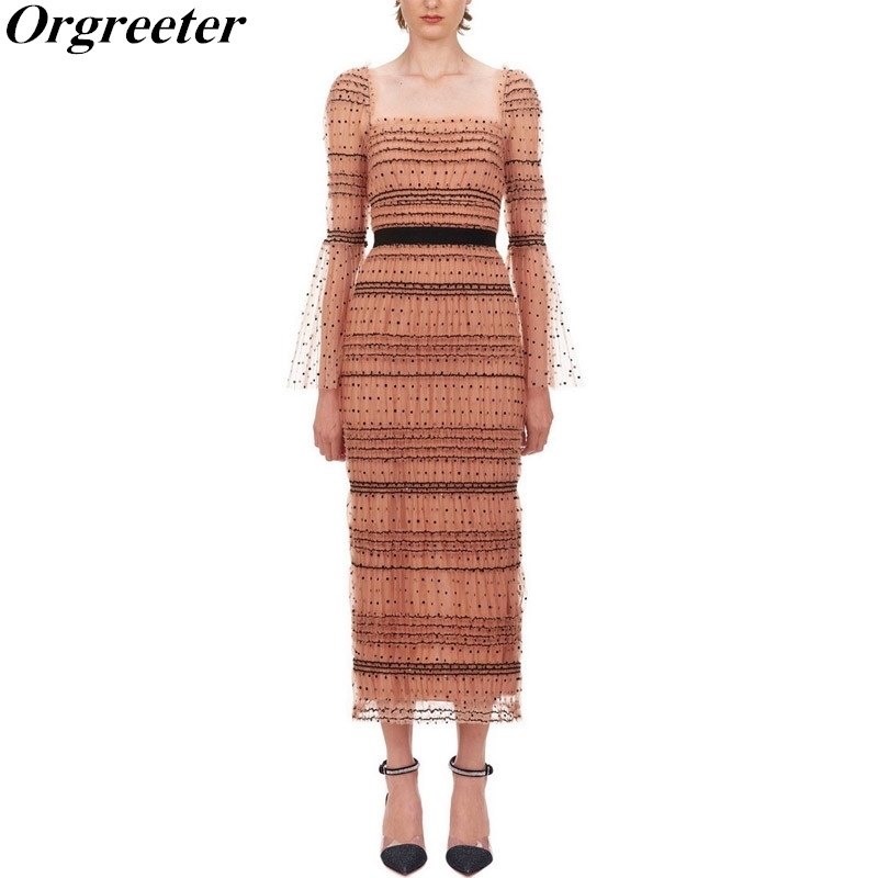 Spring Fall Self Portrait Mesh Polka dot Pleated Pencil Dress Square collar Flare sleeved Retro Sexy Party 210525, Khaki
Spring Fall Self Portrait Mesh Polka dot Pleated Pencil Dress Square collar Flare sleeved Retro Sexy Party 210525, Khaki