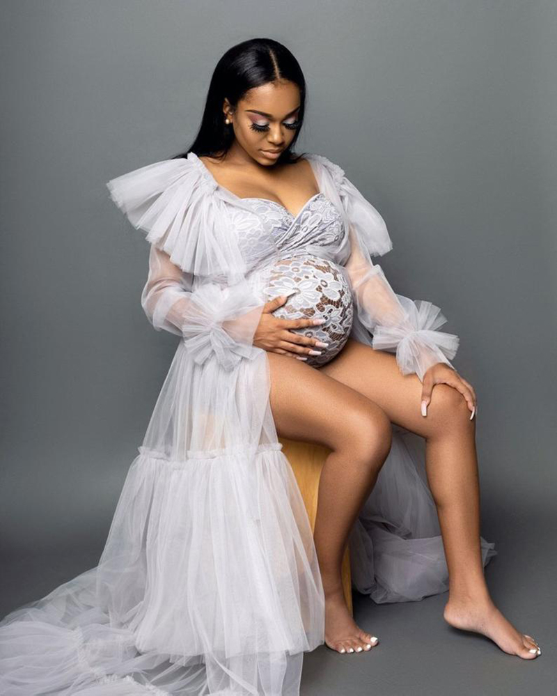 White Maternity Sleepwear Robes Women Prom Long Tulle Bathrobe Dresses Photo Shoot Birthday Bridal Fluffy Party
