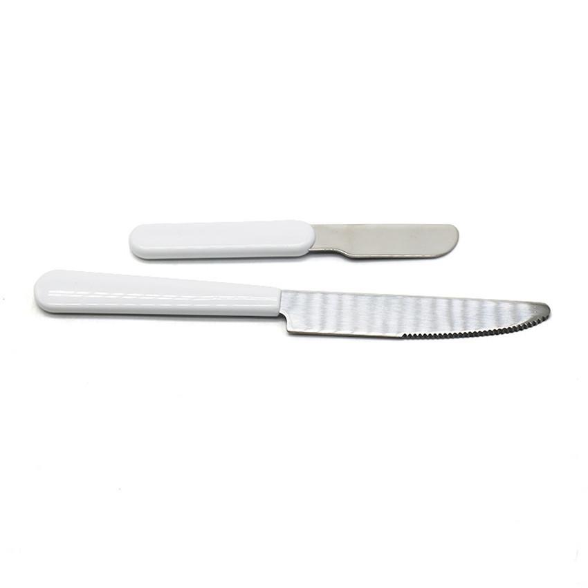 Sublimation White Tableware Set Stainless Steel Cutlery Dinnerware Western Silverware Kitchen Knife Spoon Fork Dinner Set Kids Adult