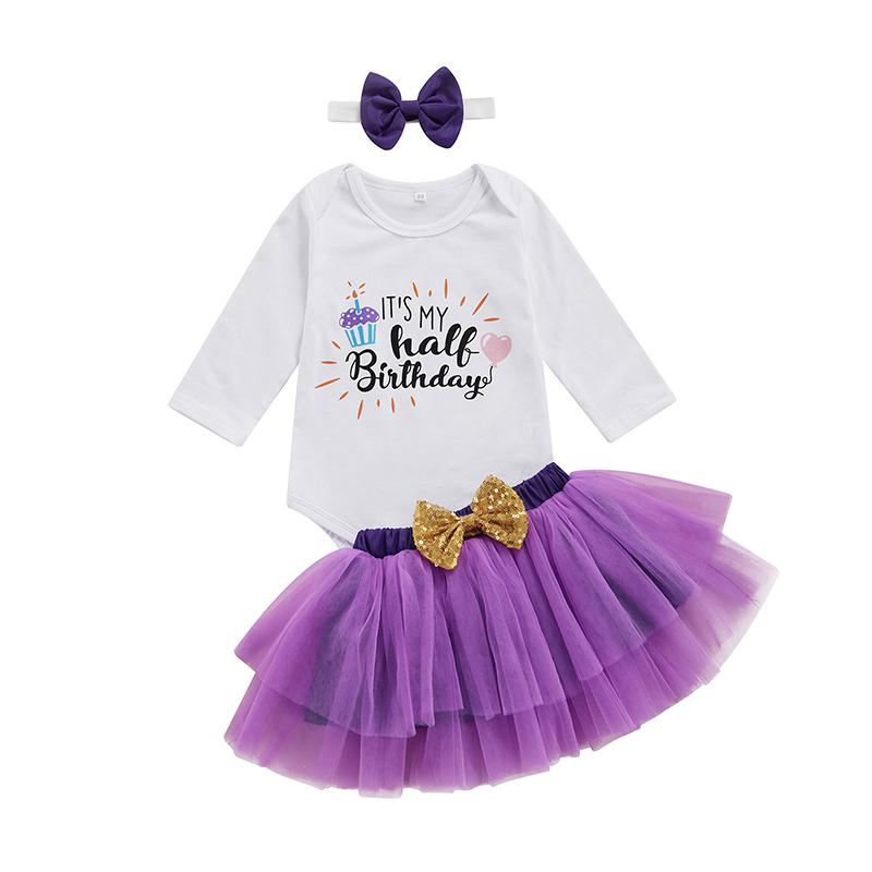 Clothing Sets Infant Girls Autumn Outfit White Long Sleeve Letter Print Bodysuit + Purple Tulle Skirt Headband Half Birthday
Clothing Sets Infant Girls Autumn Outfit White Long Sleeve Letter Print Bodysuit + Purple Tulle Skirt Headband Half Birthday