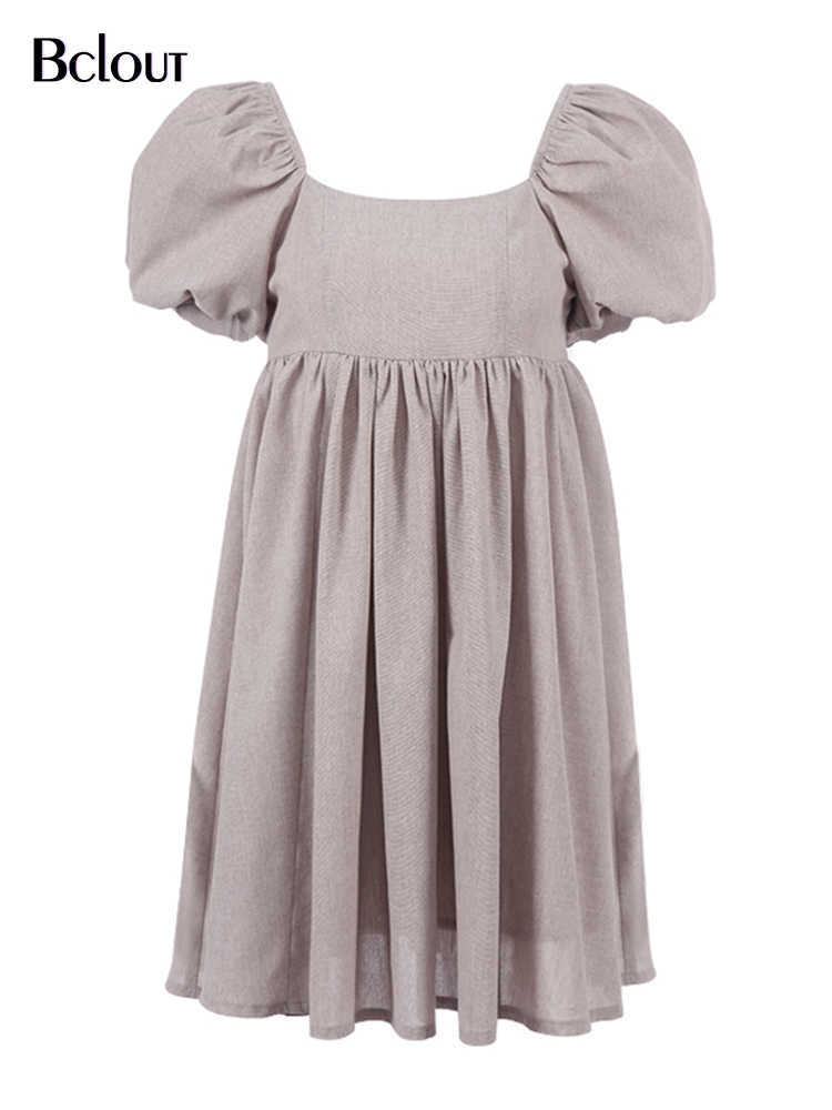Bclout Vintage Sexy Square Collar Short Dress Woman Elegant High Waist A-Line Dresses Spring Puff Sleeve Casual Vestido 210630