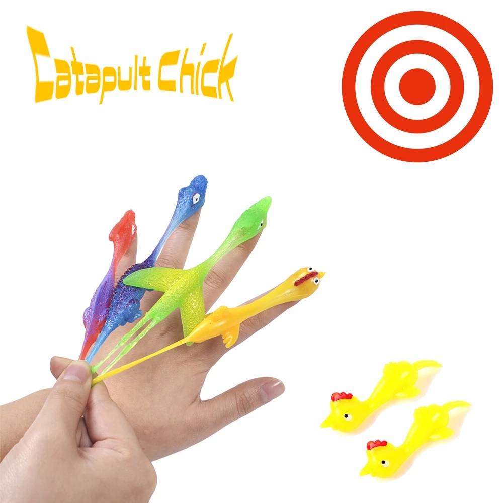 

100PCS Catapult Launch Turkey Fun Decompression Toy and Tricky Slingshot Chick Practice Chicken Elastic Flying Finger Birds Sticky Toys