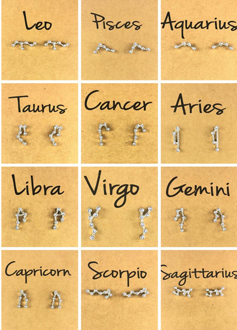 12 Constellation Austrian Crystal Stud Earrings Gold Silver Plated Horoscope Zodiac Symbol Earrings for Women Nice Jewelry Brithday Gift with Wish Pap