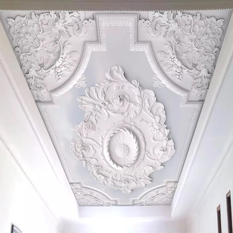 Custom Wallpaper 3D European Style White Flower Pattern Living Room Ceiling Murals Wallpaper Bedroom Waterproof