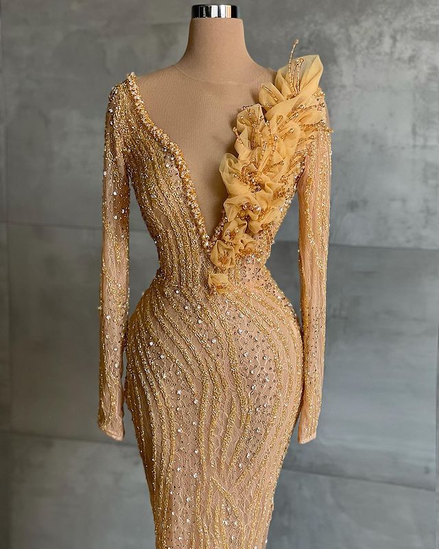 plus size arabic aso ebi gold mermaid sparkly prom dresses lace beaded evening formal party second reception birthday engagement gowns dress zj214