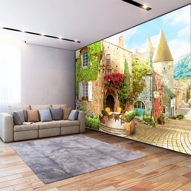 Custom Photo Wallpaper 3D Stereo European Street Landscape Mural Restaurant Cafe Background Wall Decor Waterproof
