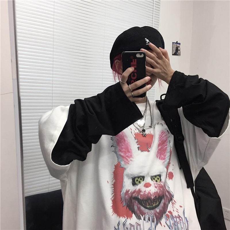 QWEEK Gothic Goth Style Tshirt Mall Goth Tops Punk Japanese Streetwear Fashion Korean Style Long Sleeve Tshirt Oversize 210406