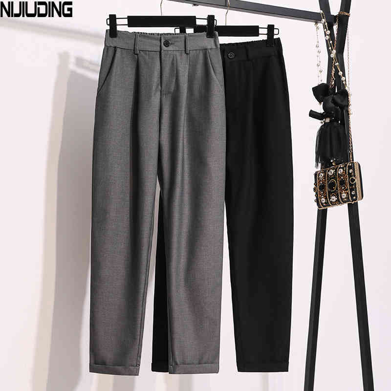 Autumn Woman Ankle Length Pants Loose Style Elastic High Waist Straight-leg Solid Color Casual Harem Female 210514