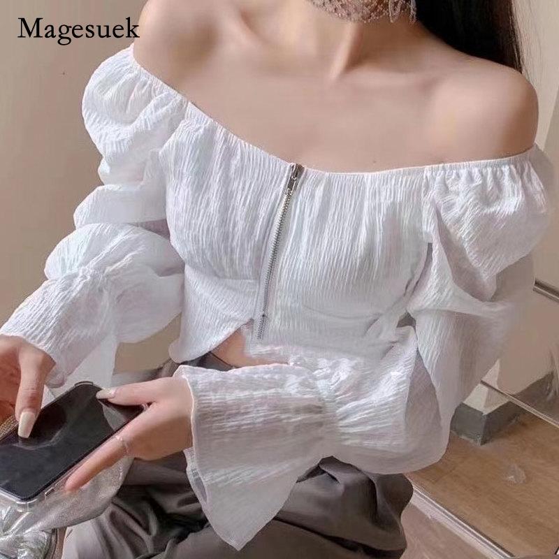 Women's Blouses & Shirts Vintage French Long Sleeve Blouse Summer Off Shoulder Short Tops Solid Zipper Folds Flare Slim Blusas 15755, Black
Women's Blouses & Shirts Vintage French Long Sleeve Blouse Summer Off Shoulder Short Tops Solid Zipper Folds Flare Slim Blusas 15755, Black
