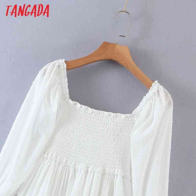 Fashion Women White Dots Decorate Off Shoulder Long Sleeve Holiday Ladies Dress 8M8 210416