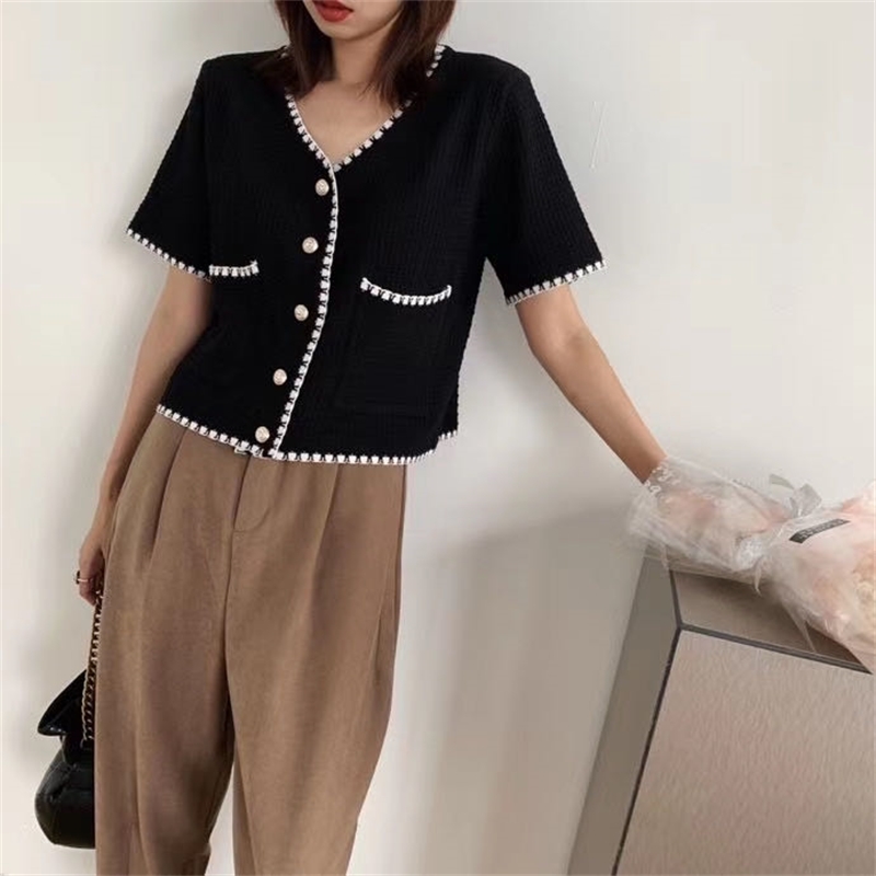 Summer Tops Women Elegant Knitted Cardigan Single Breasted V-neck Casual Sweater Korean Cardigans 210514