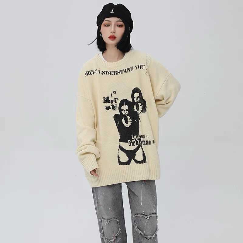 Knitted Sweater with Guns Female Pattern Gothic Pullover Men and Women Sweater Round Neck Pullover Autumn Streetwear 210929