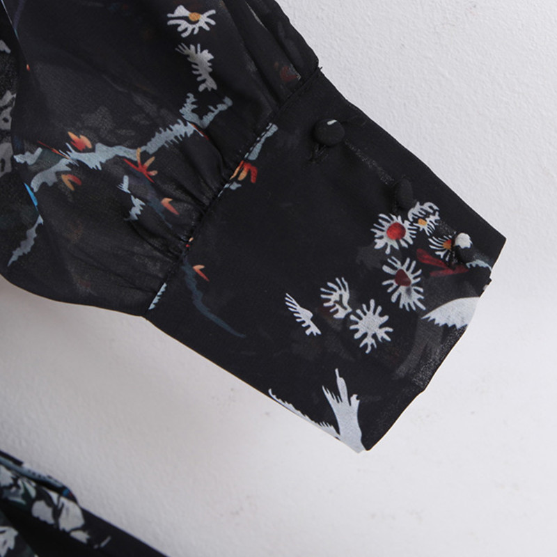 beauty Woman Summer Sexy Long-sleeved Mini Dress Elegant Casual Party V-neck Printed Vestido Muje 210514