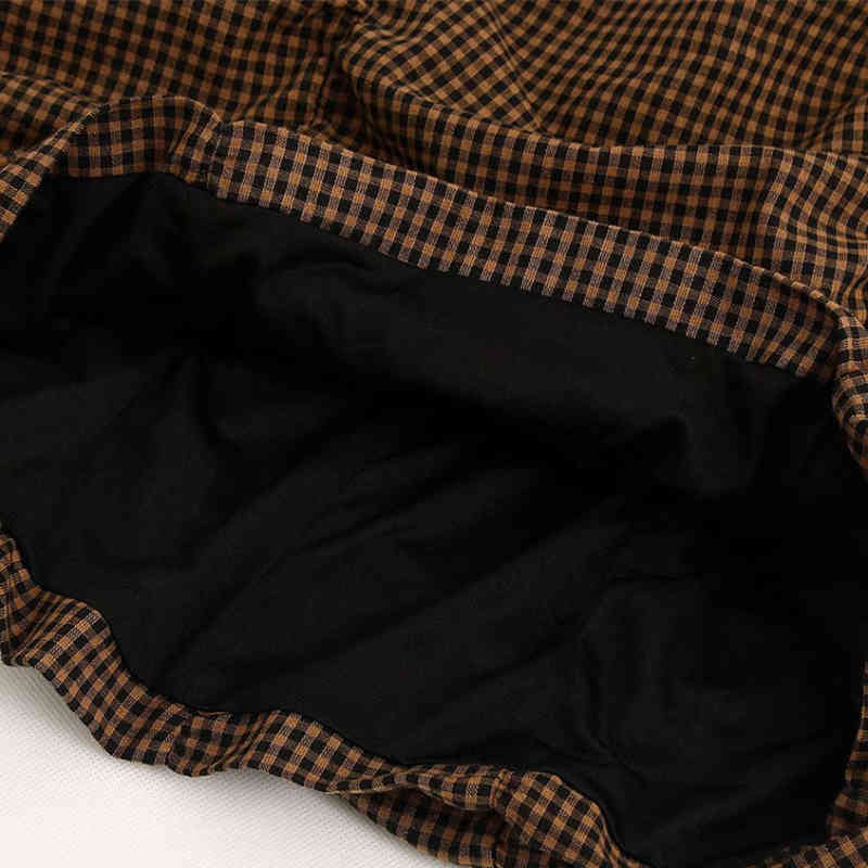 Vintage Woman Plaid Pleated Stretchy Slim Mini Dresses Spring Fashion Ladies Lantern Sleeve Female Elegant 210515