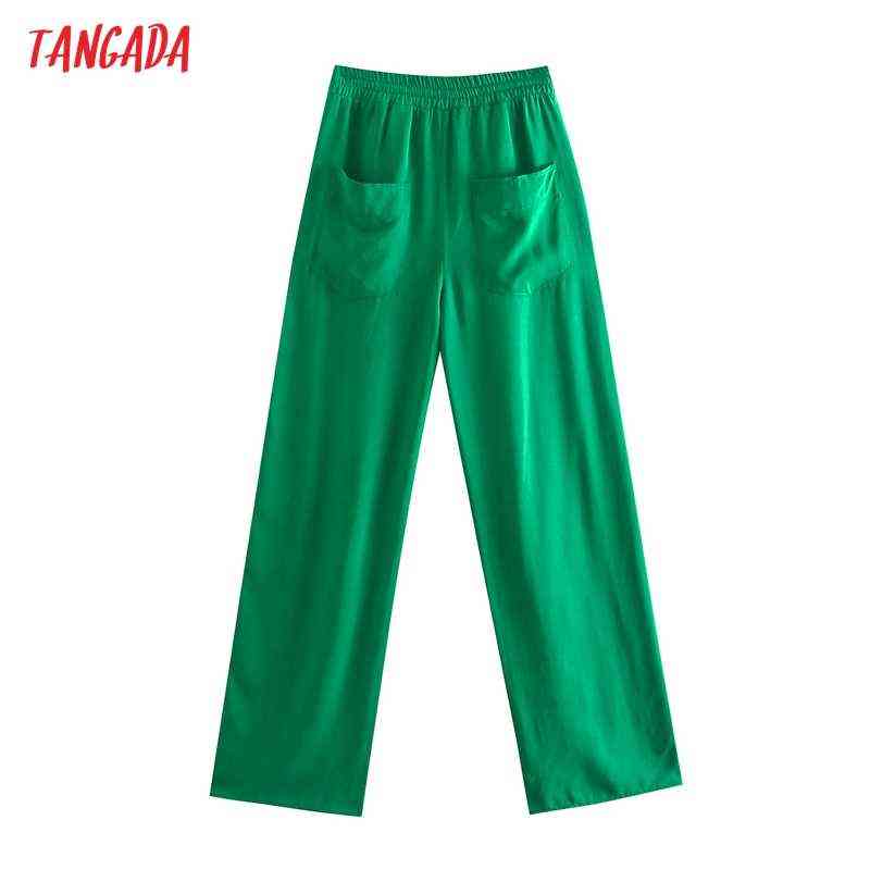 Tangada Fashion Women Green Casual Long Pants Trousers Vintage Style High Street Lady Pantalon 5Z68 211115