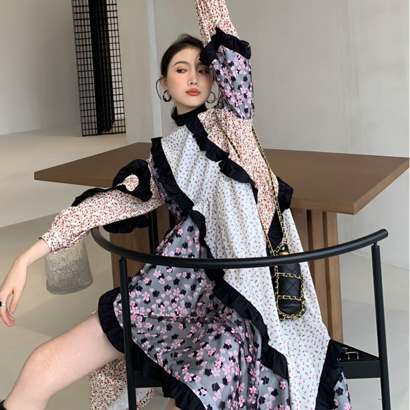 LANMREM New Spring Autumn Dress Women Long Sleeve Plus Size Patchwork Printed Flower Dresses Ladies Party Clothes 2A3301 210409