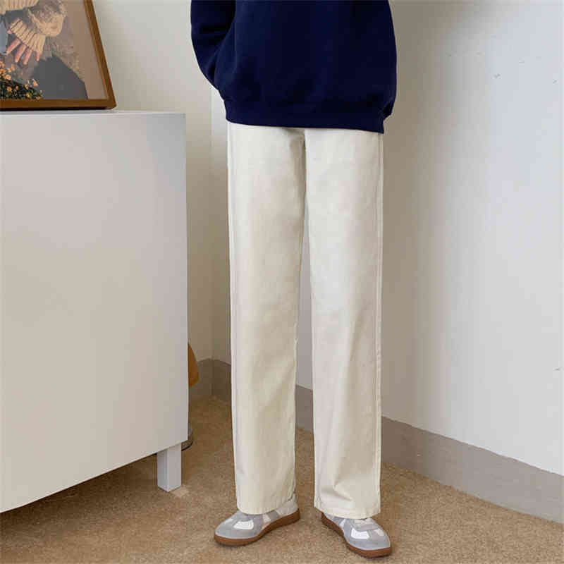 Straight Apricot High Waist Plus Size Chic Pants Casual Women Bottom OL Solid Loose Thicken Trousers Femme 210421