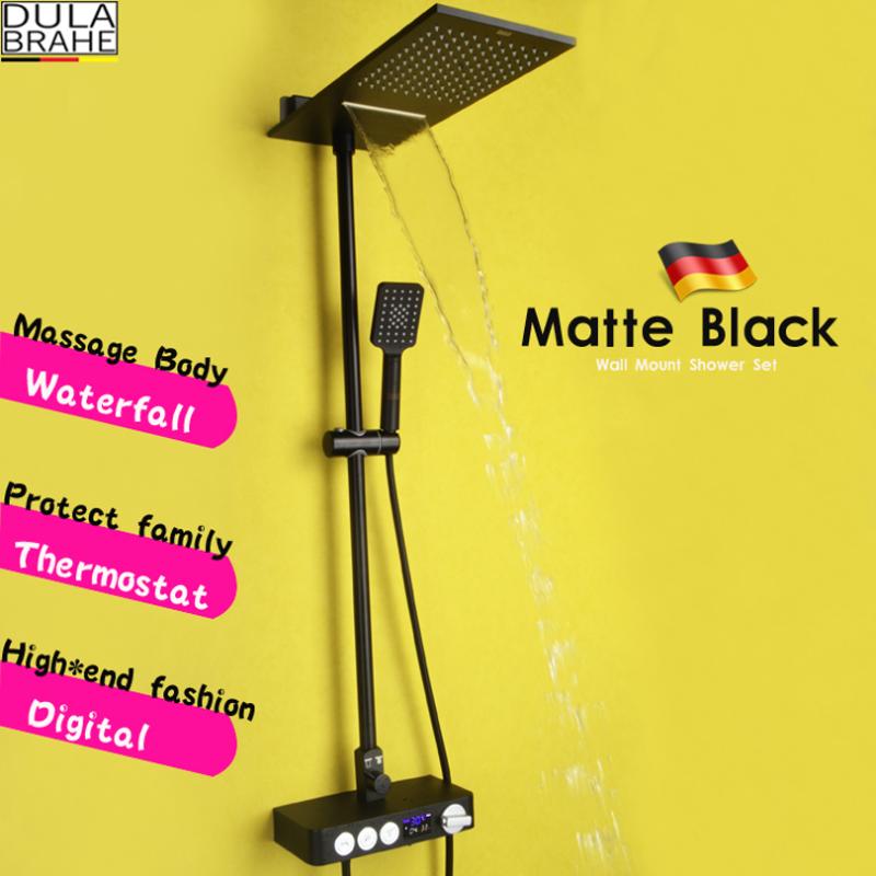 Bathroom Rain Shower Set Thermostat Bath Faucet Valve Black System Panel Brass Rainfall Waterfall Head Sets
Bathroom Rain Shower Set Thermostat Bath Faucet Valve Black System Panel Brass Rainfall Waterfall Head Sets