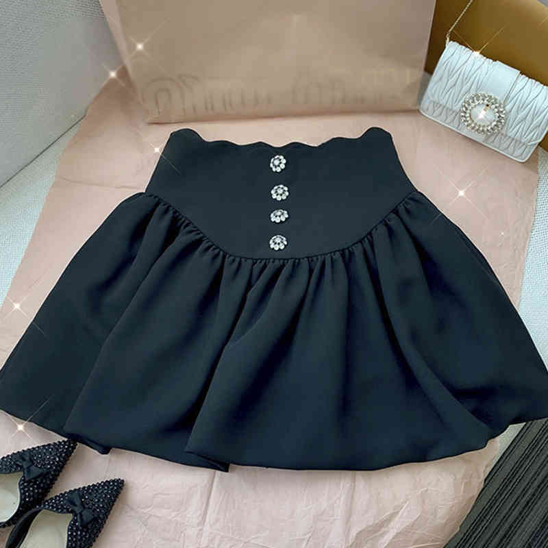 Elegant Black Skirt For Women High Waist Patchwork Diamond Tunic Mini Skirts Female Summer Fashion Clothing Stylish 210521