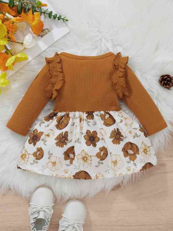 Baby Floral Print Ruffle Trim Bow Dress SHE