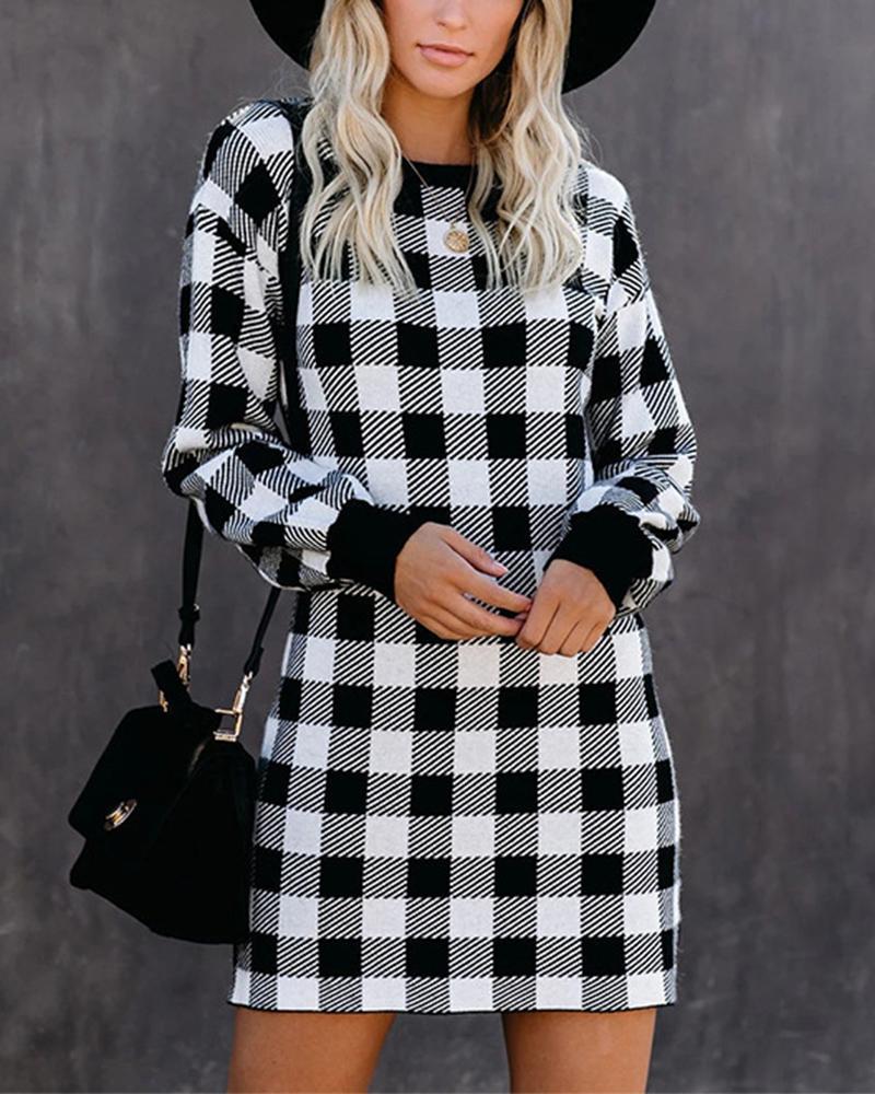 Spring Autumn Plaid Formal Work Women Dress Elegant Long Sleeve Mini Dress Ladies Casual Classic Clothes New Year Dress 210415