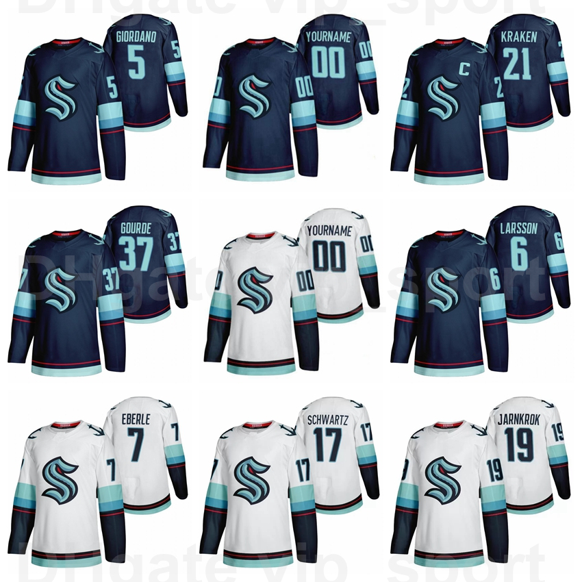 Seattle Kraken Ice Hockey 22 Mason Appleton Jersey Blank 31 Philipp Grubauer 60 Chris Driedger 21 Alex Wennberg 17 Jaden Schwartz 7 Eberle 5 Mark Giordano Stitched, White