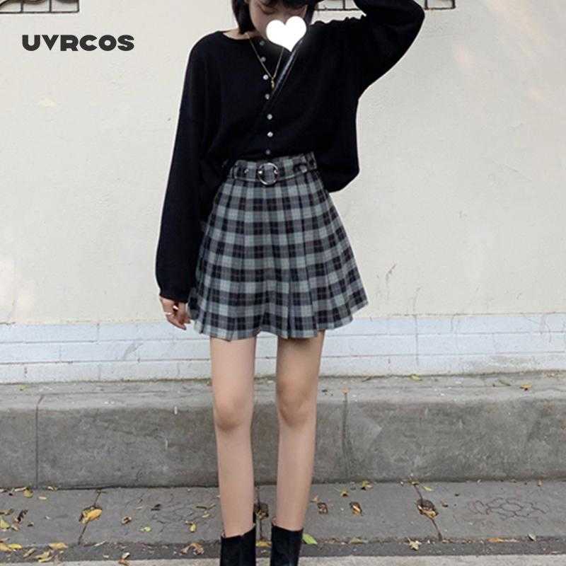 Plaid Pleated Mini Skirts Winter Autumn Women Skirts Gothic Streetwear High Waist Fashion Short Skirt 210712wtt