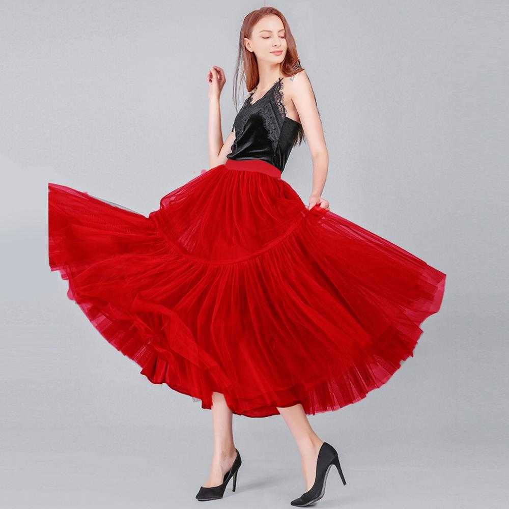 90 cm Runway Soft Tulle Skirt Hand-made Maxi Long Pleated Skirts Vintage Petticoat Voile Jupes Falda 210621