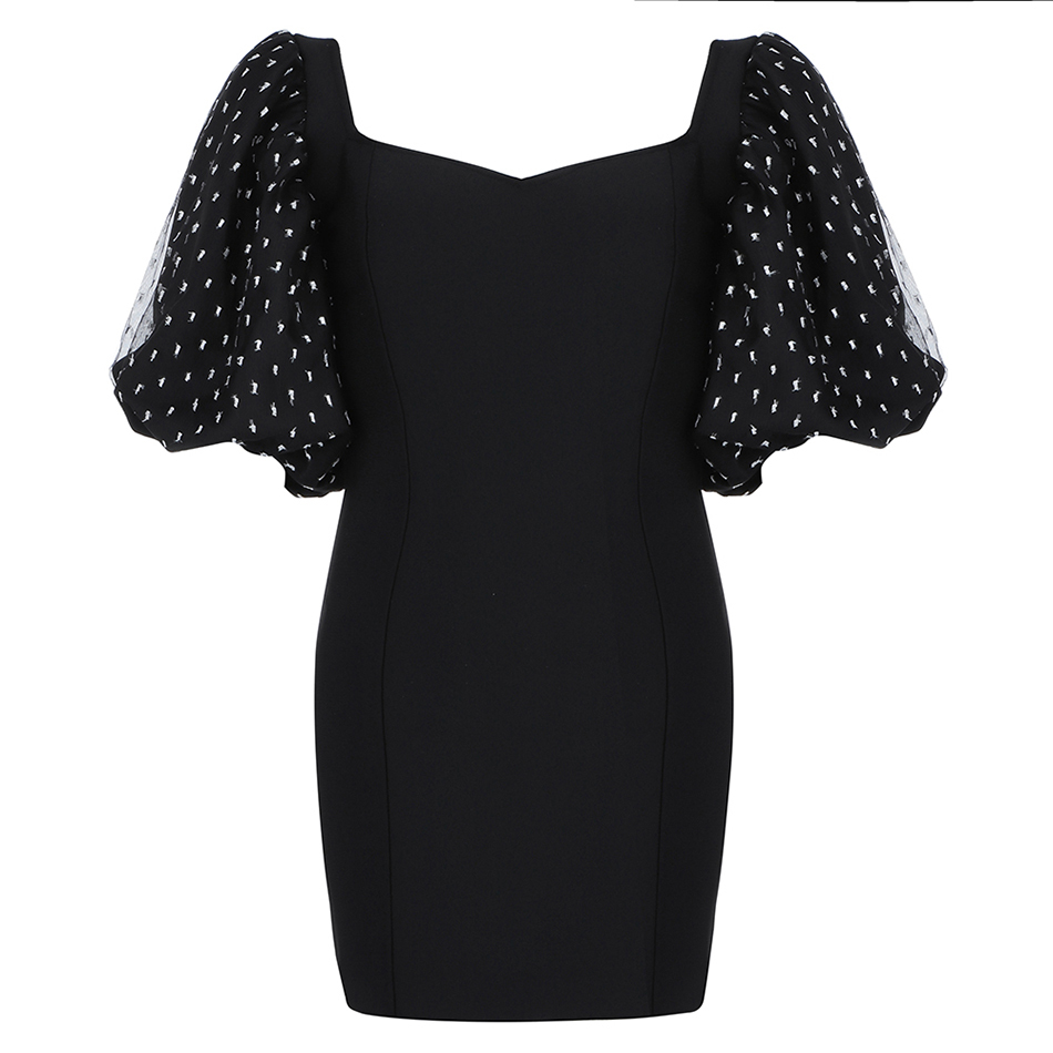 Free Ladies Bandage Dress Sexy V-neck Lantern Short Sleeve Bodycon Celebrity Club Party Mini Vestido 210524