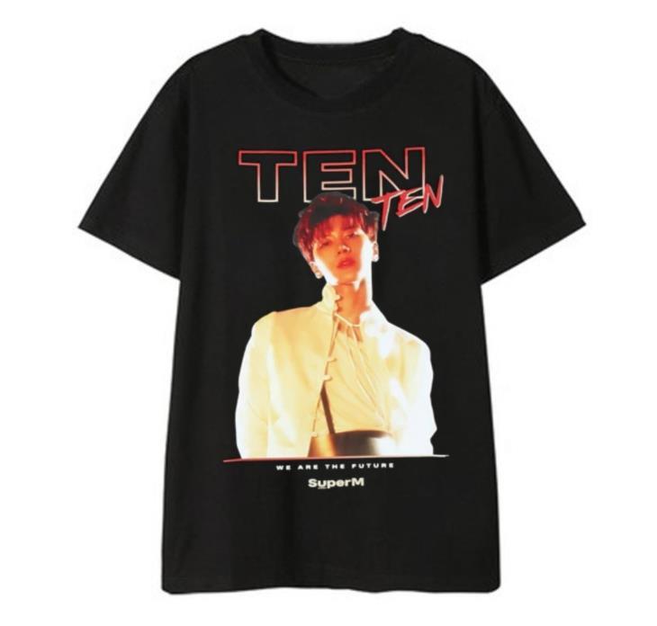 Kpop superM member name/photo printing o neck short sleeve t shirt summer style k-pop unisex black t-shirt 210406