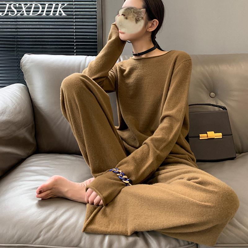 Women's Two Piece Pants JSXDHK Women Knitted Tracksuit Set Chic Autumn O Neck Loose Sweater + High Elastic Waist Wide Leg Suits Female, Black
Women's Two Piece Pants JSXDHK Women Knitted Tracksuit Set Chic Autumn O Neck Loose Sweater + High Elastic Waist Wide Leg Suits Female, Black