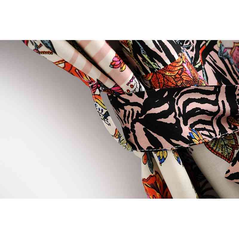 Bohemia Locate Floral Print Long Kimono Shirt Hippie Women Lacing up Tie Bow Sashes Cardigan Loose Blouse BOHO Tops Holiday 210429