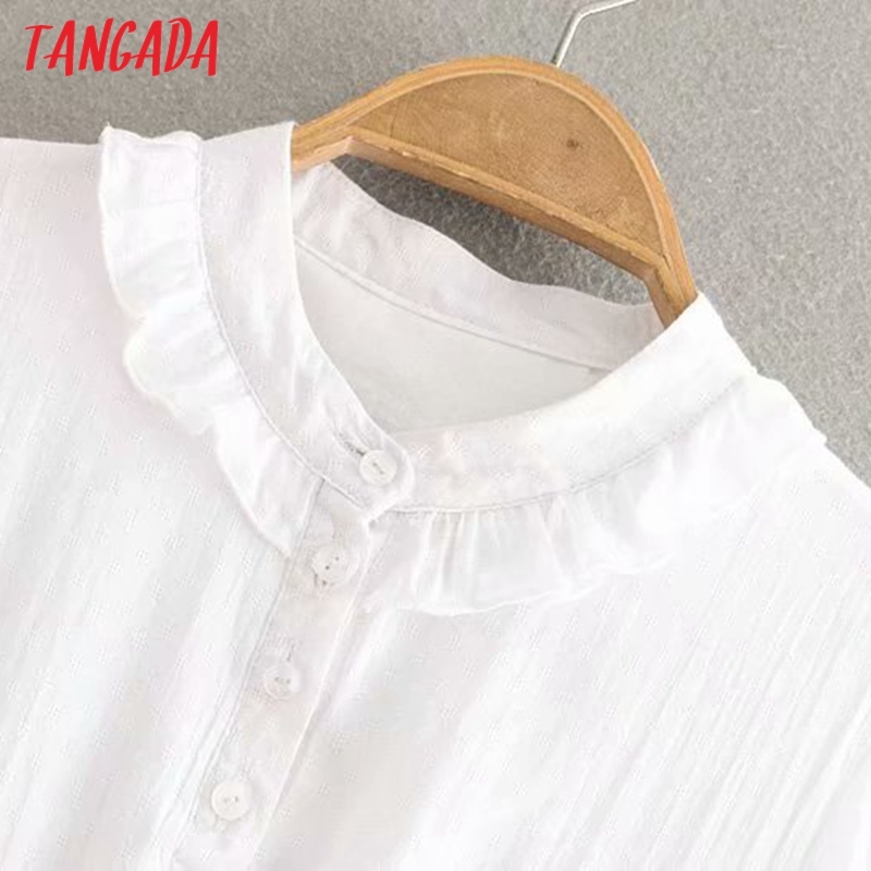 Spring Women White Ruffles Shirt Long Sleeve Ladies Mini Dress Vestidos 4N26 210416