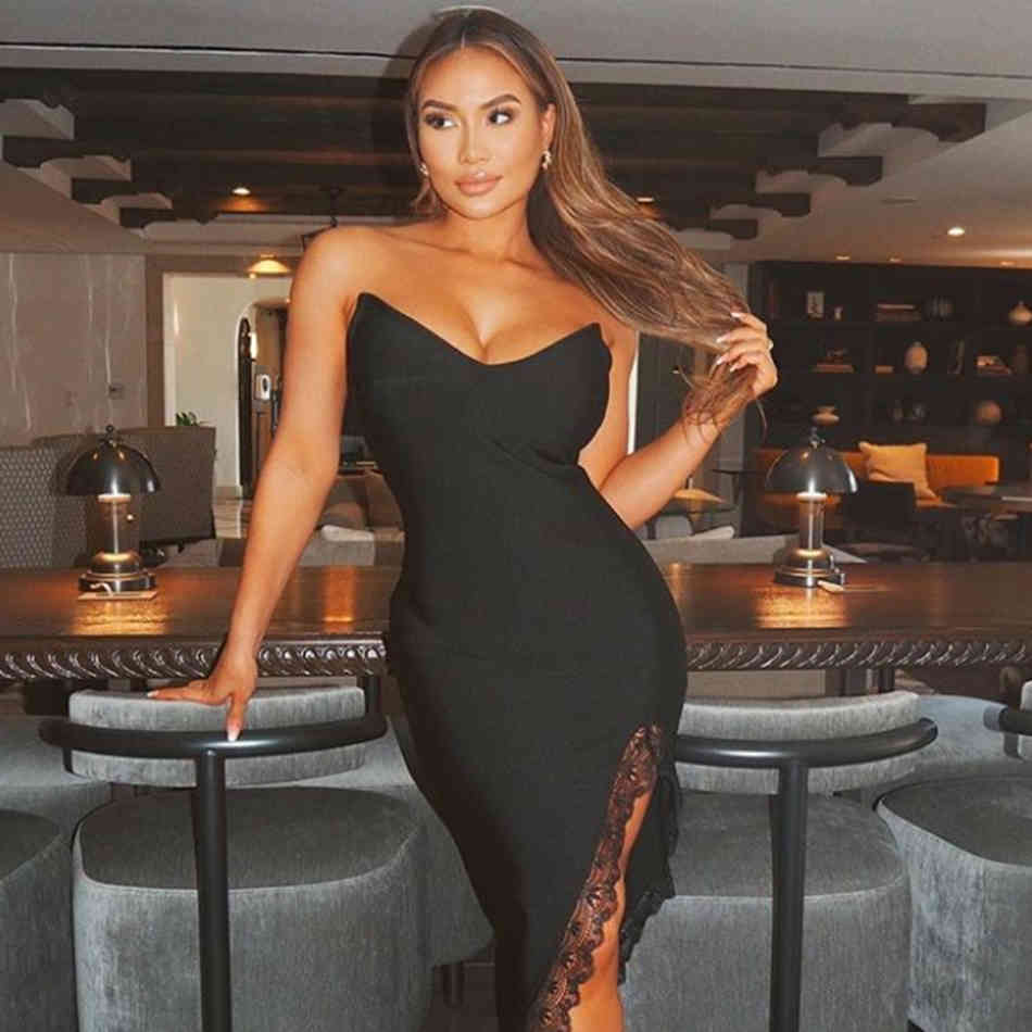Summer Women Black Bodycon Bandage Dress Sexy Sleeveless Lace Strapless Club Celebrity Runway Party Vestido 210423