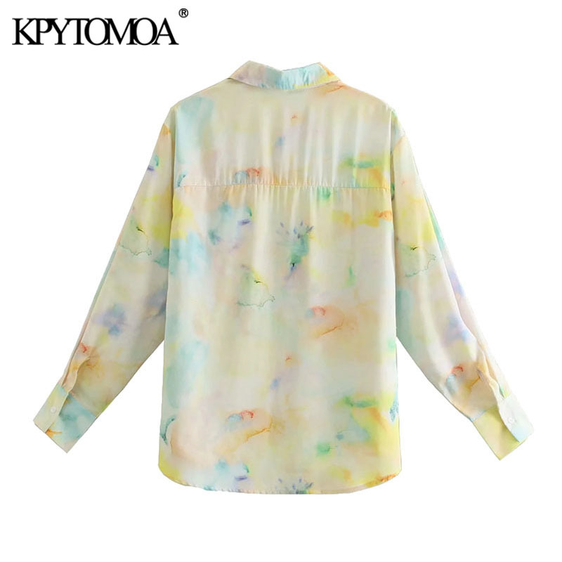 Women Fashion Tie-Dye Print Soft Touch Blouses Long Sleeve Button-up Female Shirts Blusas Chic Tops 210420