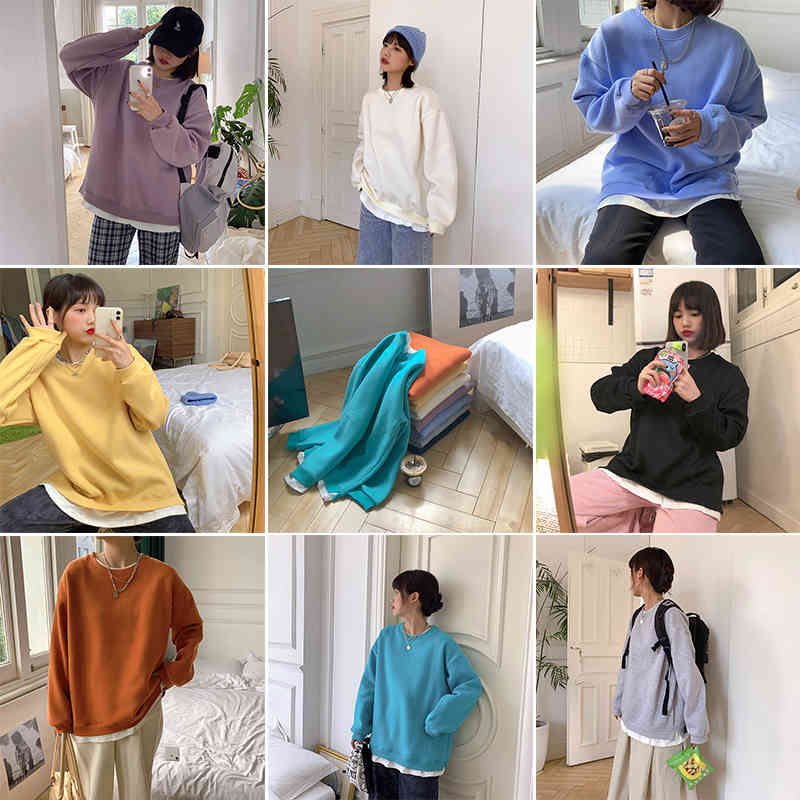 8 Candy colors autumn New preppy style Women Sweatshirts faux two pieces thick Sweatshirt Womens pullovers ( F4131) 210423