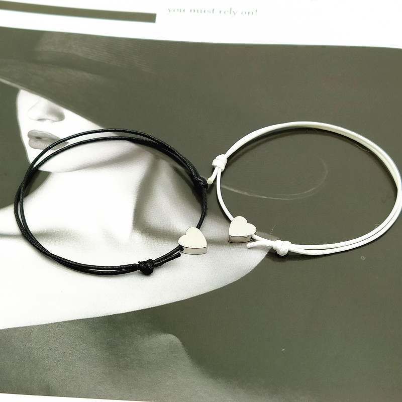 2 pcs/lots Tiny Love Heart Lucky Red Black White Color Rope Adjustable Fashion Couple Bracelet Wholesale