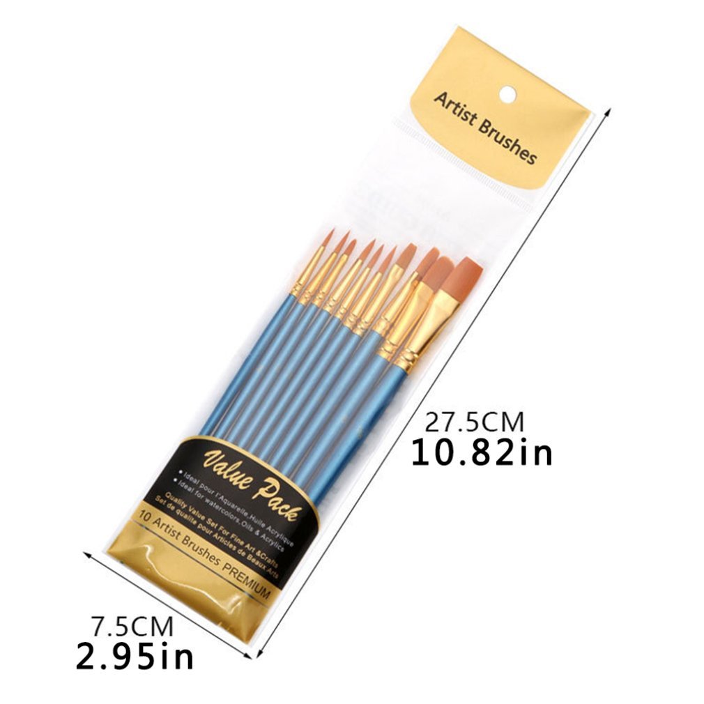 Artist Nylon Kwast Professional Aquarel Acryl Houten Handvat Painting Borstels Art Delivers Paper 10 Pcs