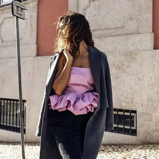 Foridol Off shoulder ruffle sleeveless crop top beach party club sey camis Cool women chic street casul tops pink autumn winter 210415