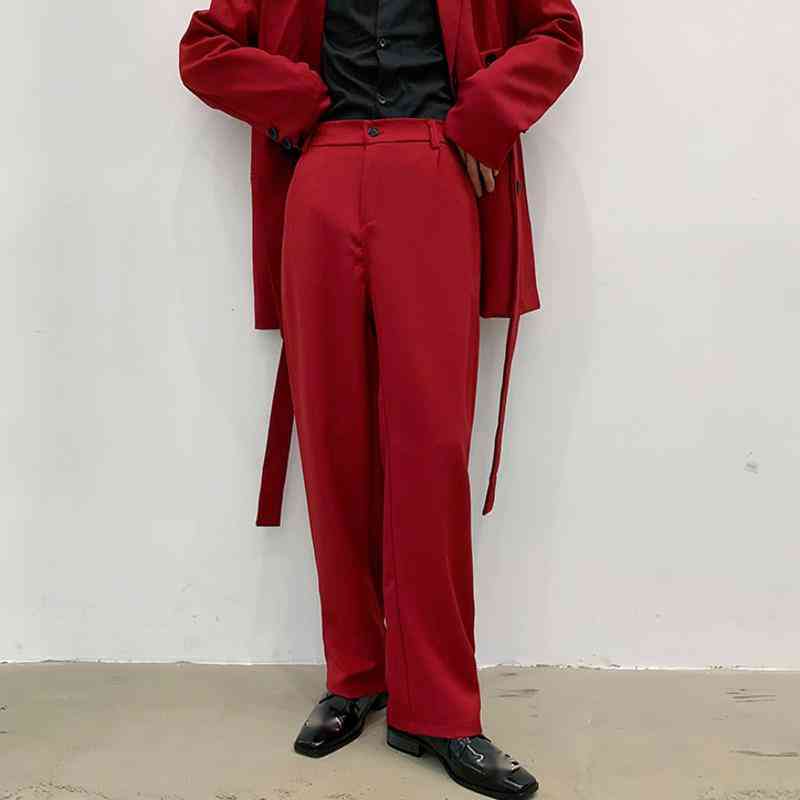 IEFB Men's Fashion Loose Wide Leg Suit Pants Trend Red Straight All-match Korean Style Long Trousers For Male 9Y7070 210524