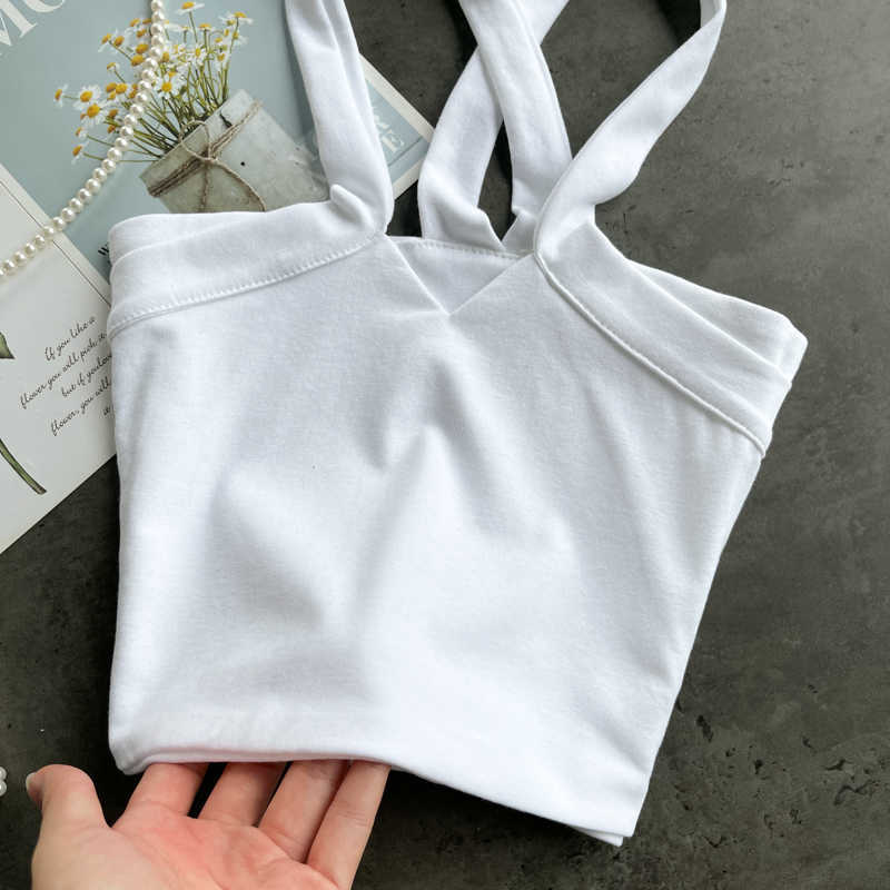 DEAT Women Careful Style Strapless Suspender Vest Sexy Solid Color V-neck High Waist Short Fashion Spring Summer 11B393 210709