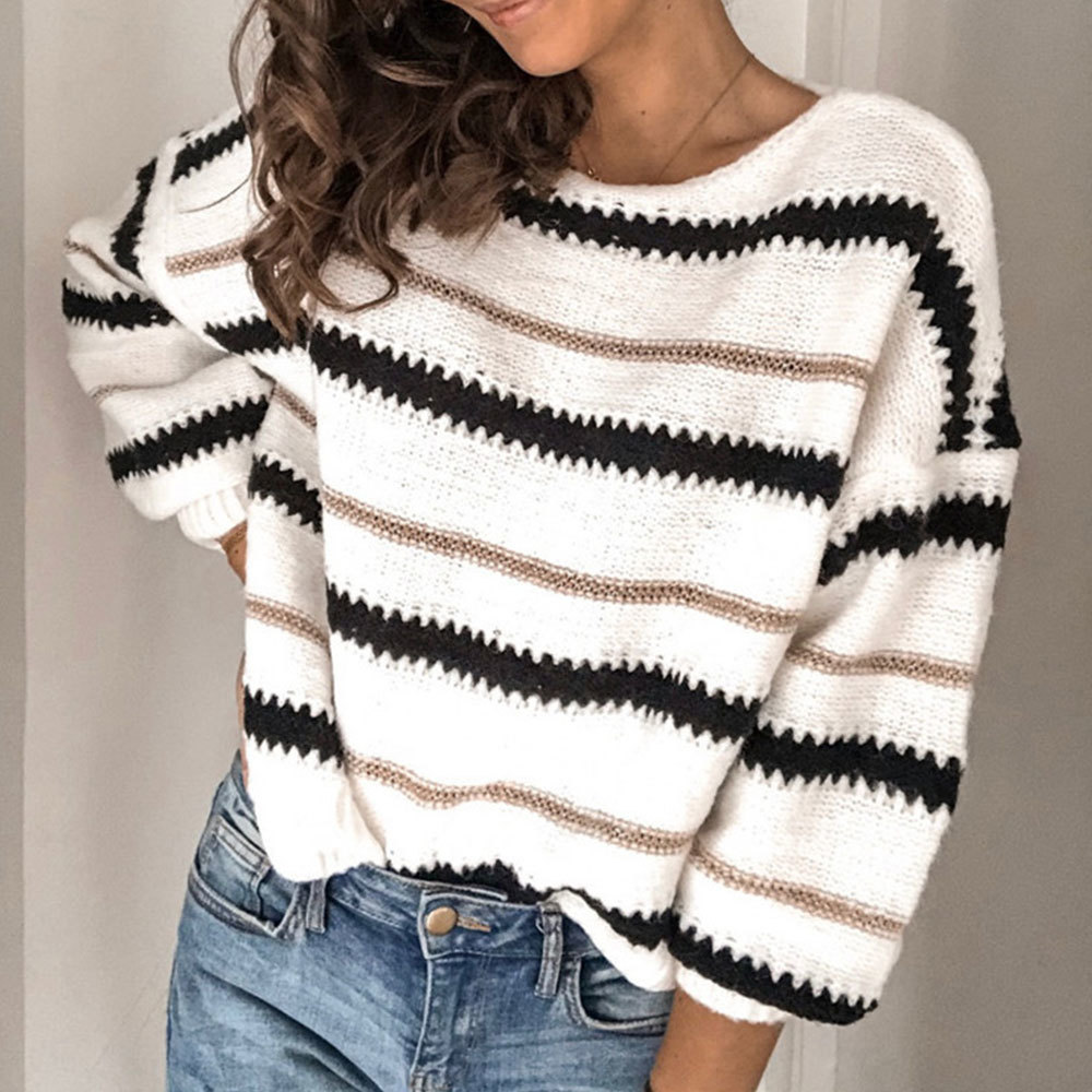 Women Vintage Sweater Winter Batwing Sleeve Striped Patchwork Loose Pullovers Harajuku Jumper Office Lady Sweaters 210428
