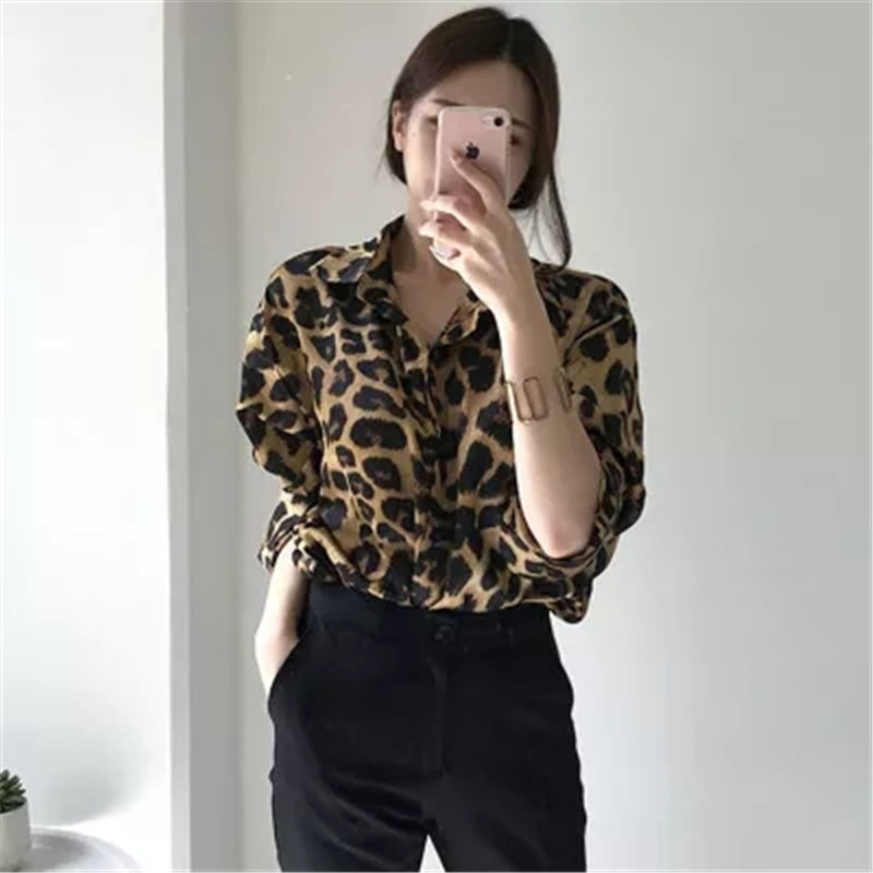 Fashion Loose Plus Size Leopard All Match Women Retro Sexy Vintage Femme Shirts Casual Animal Printed Tops 210421