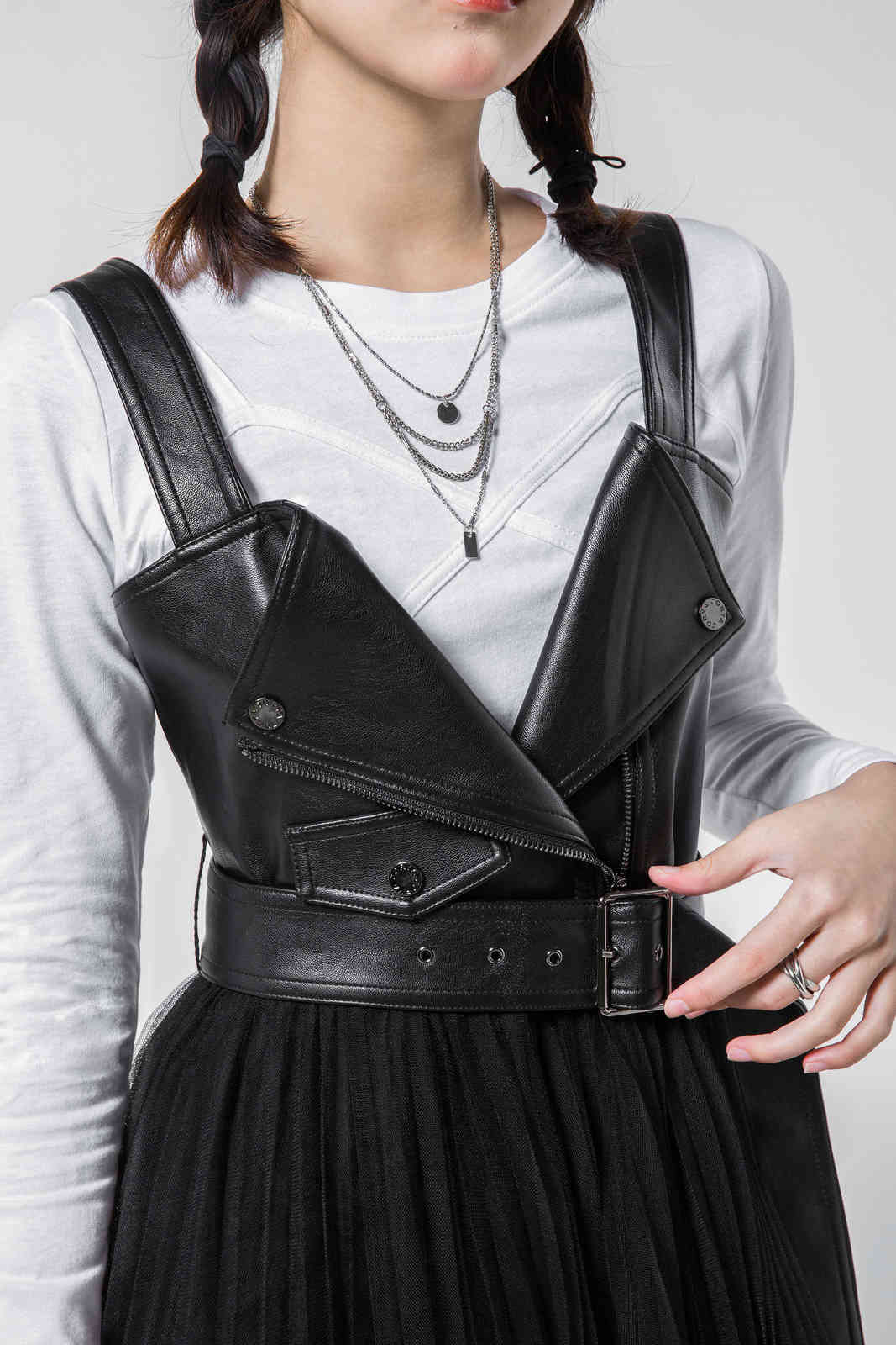 Spring Summer Fashion Leather Spaghetti Strap V Neck Gauze A Line Dresses for Women 210615