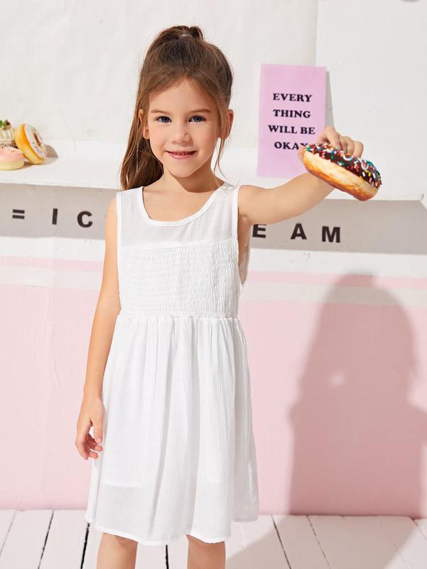 Toddler Girls Solid Shirred Waist Dress SHE
