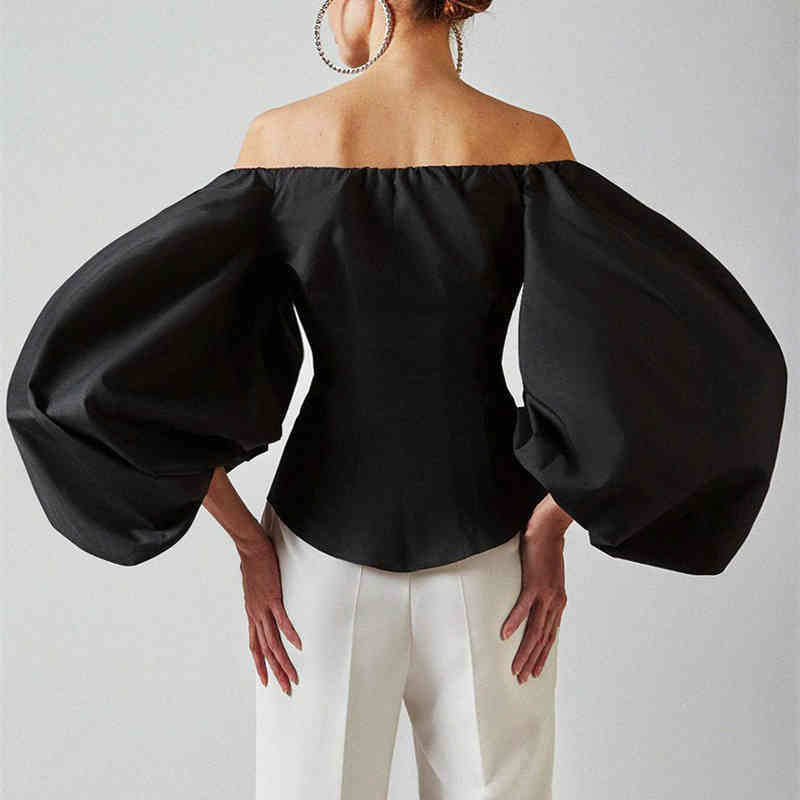 Fashion Sexy Off Shoulder Blouses Women Spring Summer Lantern Long Sleeve Shirts Print Top Vintage Holiday Elegant Shirt Blusas 210515