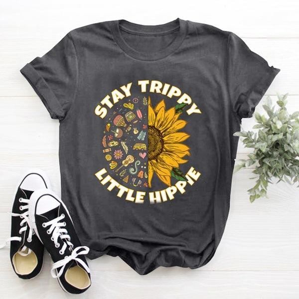 Fashion Brand T-shirt Women's Round Neck Plus Size Half Sleeve Stay Trippy Little Short Clothes