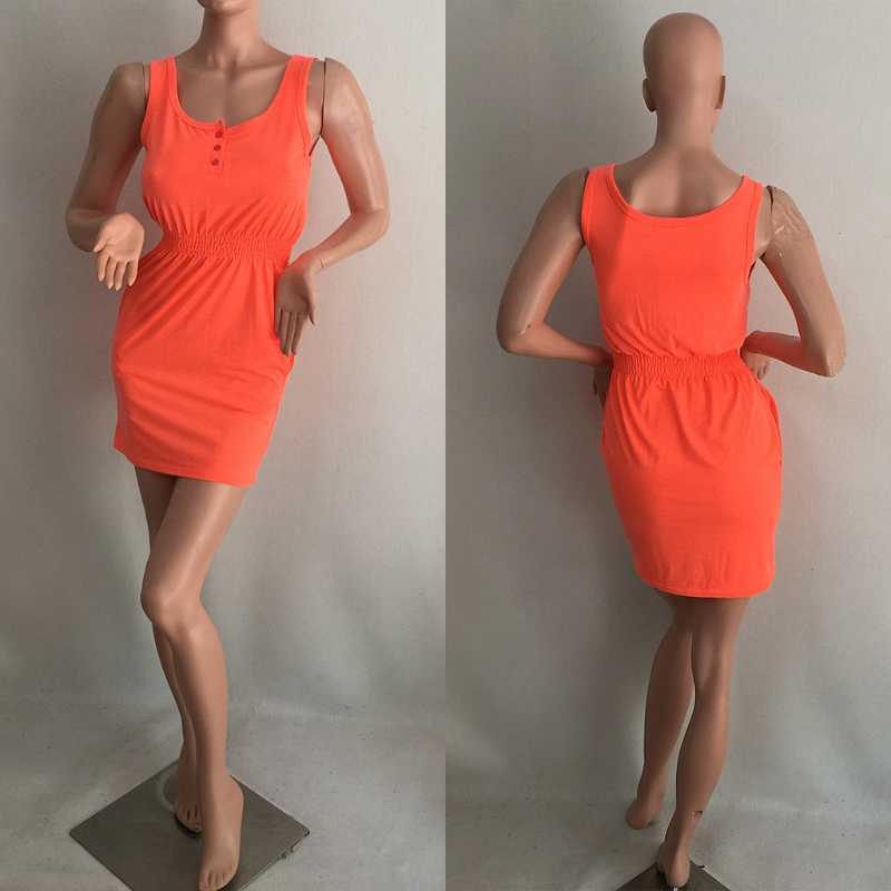 Women Summer Sleeveless Mini Beach Dress Plus Size Club Wear Knee Length Bodycon Cotton Solid Short Dress 210630