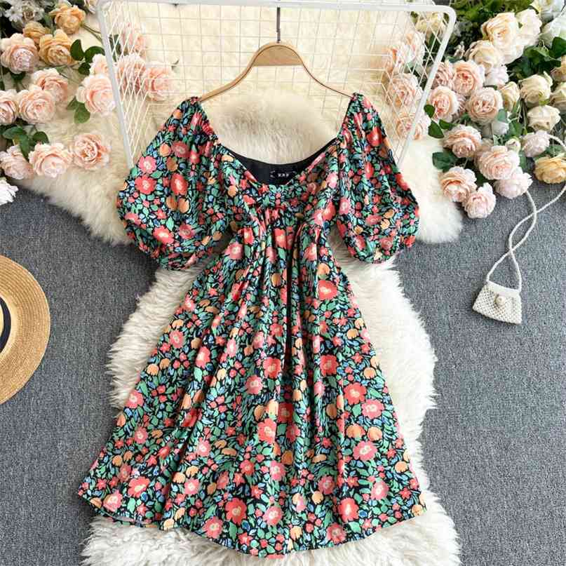Holiday Dress Women Spring Summer Floral Print Short Puff Sleeve Mini High Waist A-line Chic Vestidos Mujer 210603, Green
Holiday Dress Women Spring Summer Floral Print Short Puff Sleeve Mini High Waist A-line Chic Vestidos Mujer 210603, Green